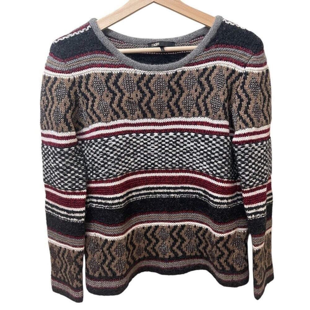 Maje Pullover Wool Blend Red Gray Sweater‎ Size Small NWOT